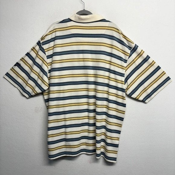 Ashworth Stripe Golf Polo Shirt XXL Cream Blue Striped Wairakei Embroidered - Picture 2 of 8